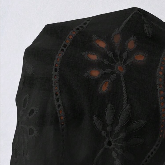 Boho Plus Size Embroidered Hollow Out Frilled Top Blouse Button Up Shirt Black - Picture 6 of 13
